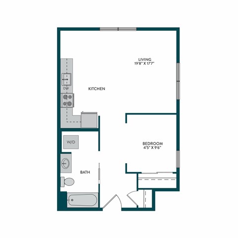 Floor plan for studio, 1 bath, 519 sqft